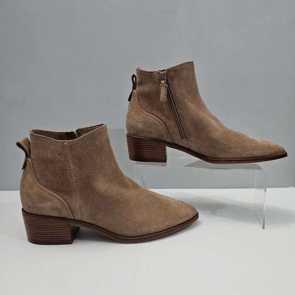 Cole Haan Vayda Ankle Boot Women 9.5 Whiskey Tan Suede Western Low Heel Fall NEW